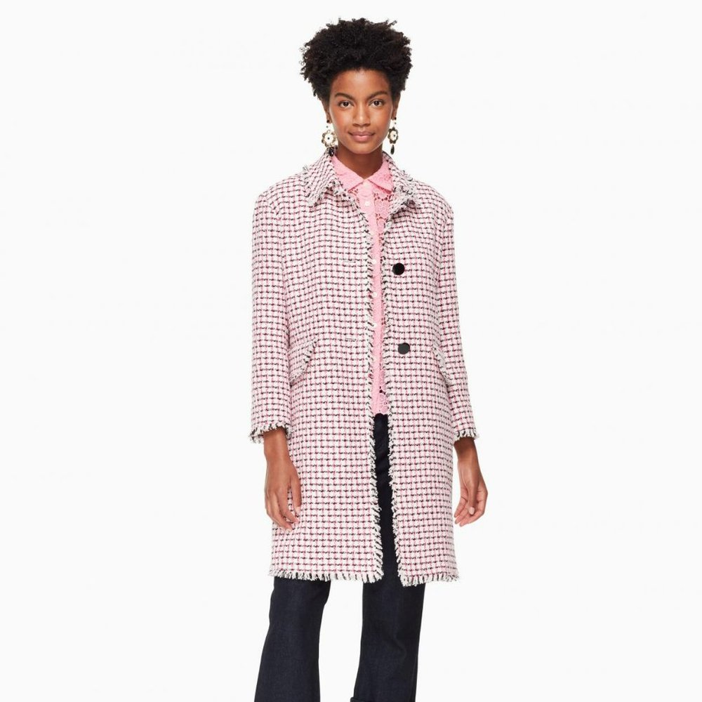Kate Spade Pink Tweed Coat With Fringe